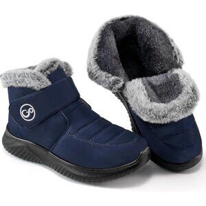 Women Blue Snow Boots Waterproof Fur Lined Warm Winter Non-Slip Booties